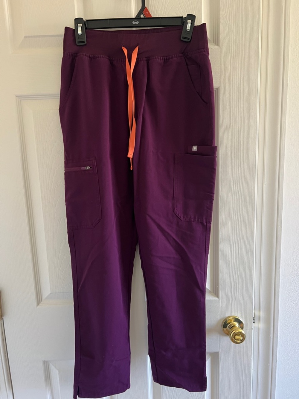 Figs Women's Deep Plum Jogger Pants with Orange Drawstring